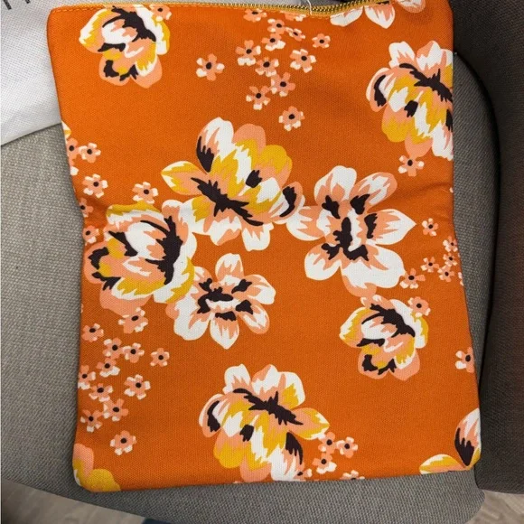 Rachel Pally Yellow Leather Zip Clutch with Orange Floral Trim - Picture 2 of 4